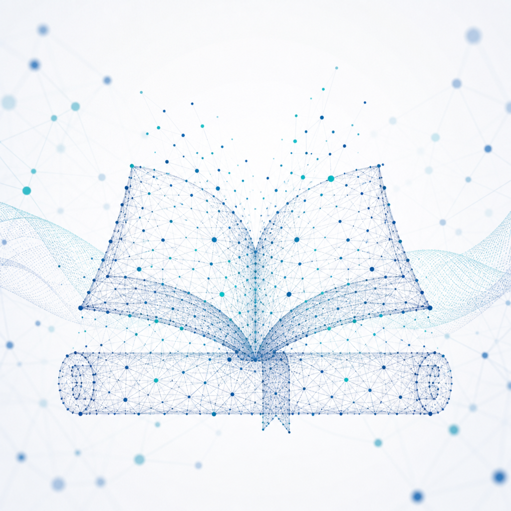 Academic knowledge network formed from connected data nodes